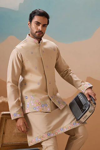 Celebration Beige Kurta Koti Pant Wedding Outfit for Men Clothsvilla