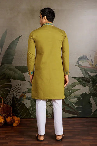 Festive Wear Flourescent Green Embroidered Kurta for Men Clothsvilla