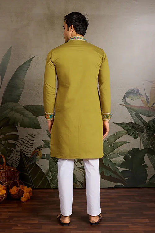 Festive Wear Flourescent Green Embroidered Kurta for Men Clothsvilla