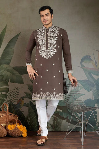 Wedding Functions Chocolate Gray Embroidered Kurta Clothsvilla