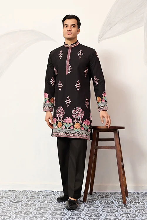 Ethnic Speical Classic Black Embroidered Kurta for Mens Clothsvilla Main image