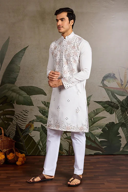Classic White Mirror with Embroidered Work Kurta for Weddings Clothsvilla