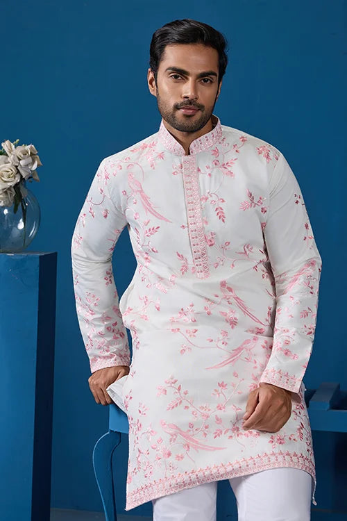 Classic White Viscose Silk Festive Kurta for Mens Clothsvilla