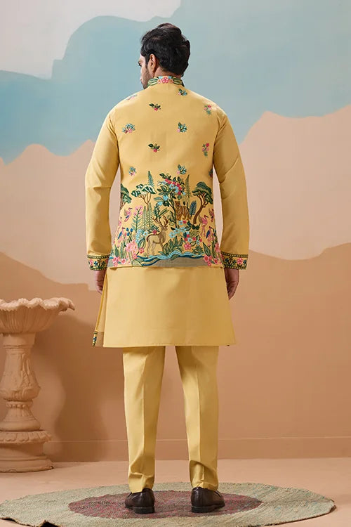 Haldi Special Yellow Classic Koti Kurta Set for Mens Wear Clothsvilla