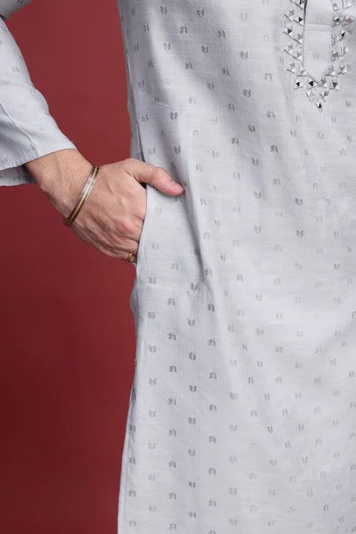 Beige Viscose Men’s Kurta - Mirror Work Design Clothsvilla