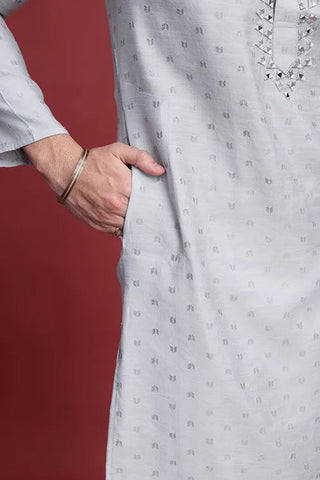 Beige Viscose Men’s Kurta - Mirror Work Design Clothsvilla
