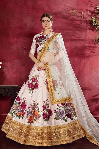 Collection For Women Floral Print Heavy Lehenga Choli Off- White Colour Clothsvilla
