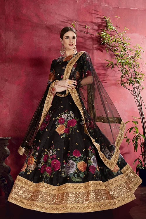 Collection For Women Floral Printed Lehenga Choli Black Colour Clothsvilla