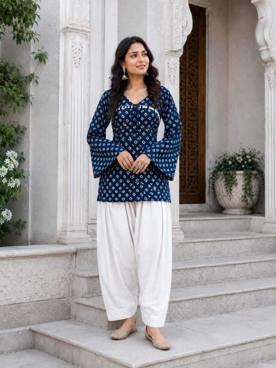 Cotton Bandhej Designer Kurti Outfit ClothsVilla