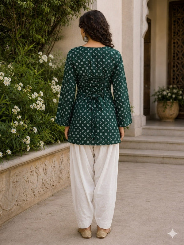 Cotton Bandhej Designer Kurti Outfit ClothsVilla