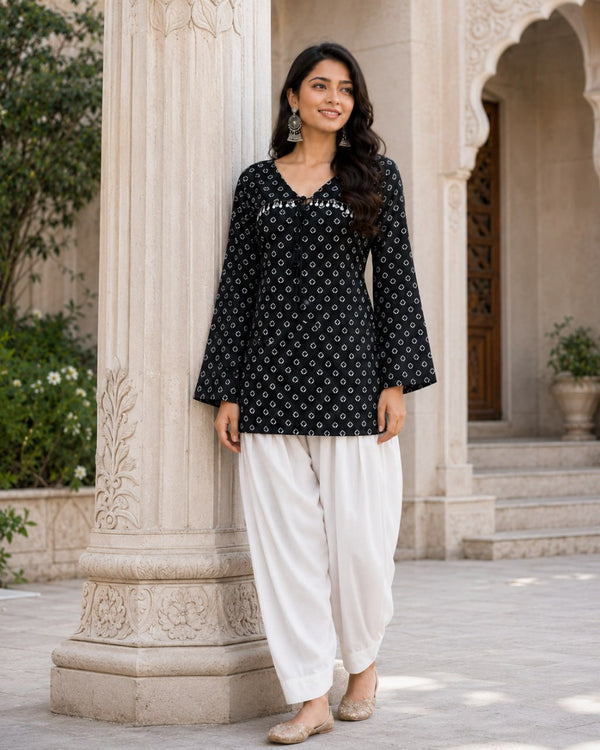 Cotton Bandhej Designer Kurti Outfit ClothsVilla