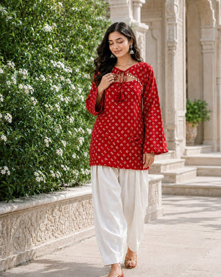 Cotton Bandhej Designer Kurti Outfit ClothsVilla