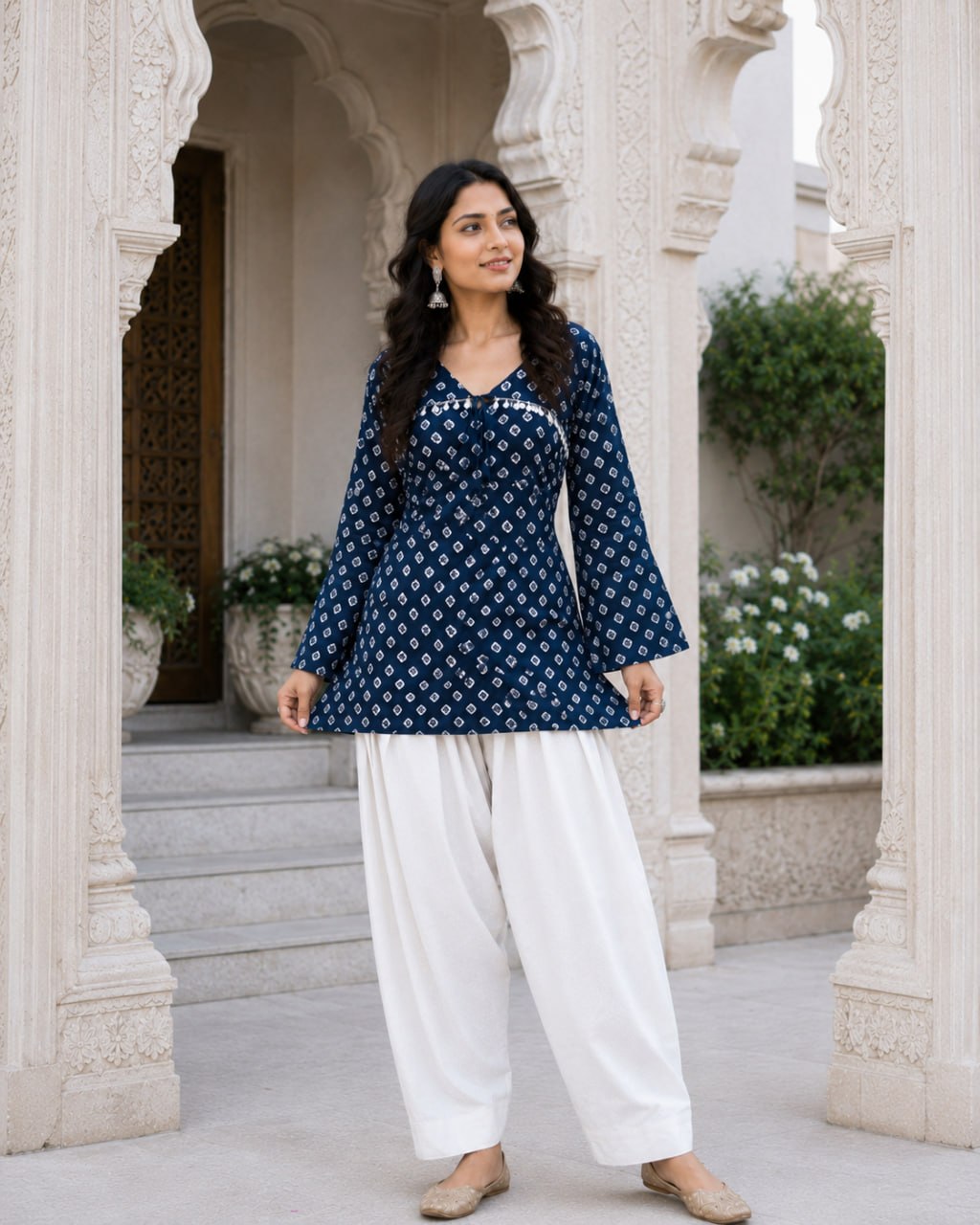 Cotton Bandhej Designer Kurti Outfit ClothsVilla
