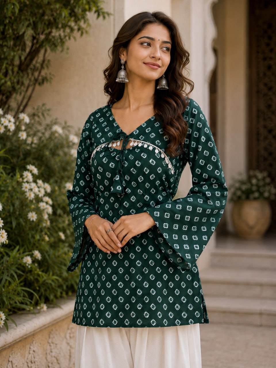 Cotton Bandhej Designer Kurti Outfit ClothsVilla