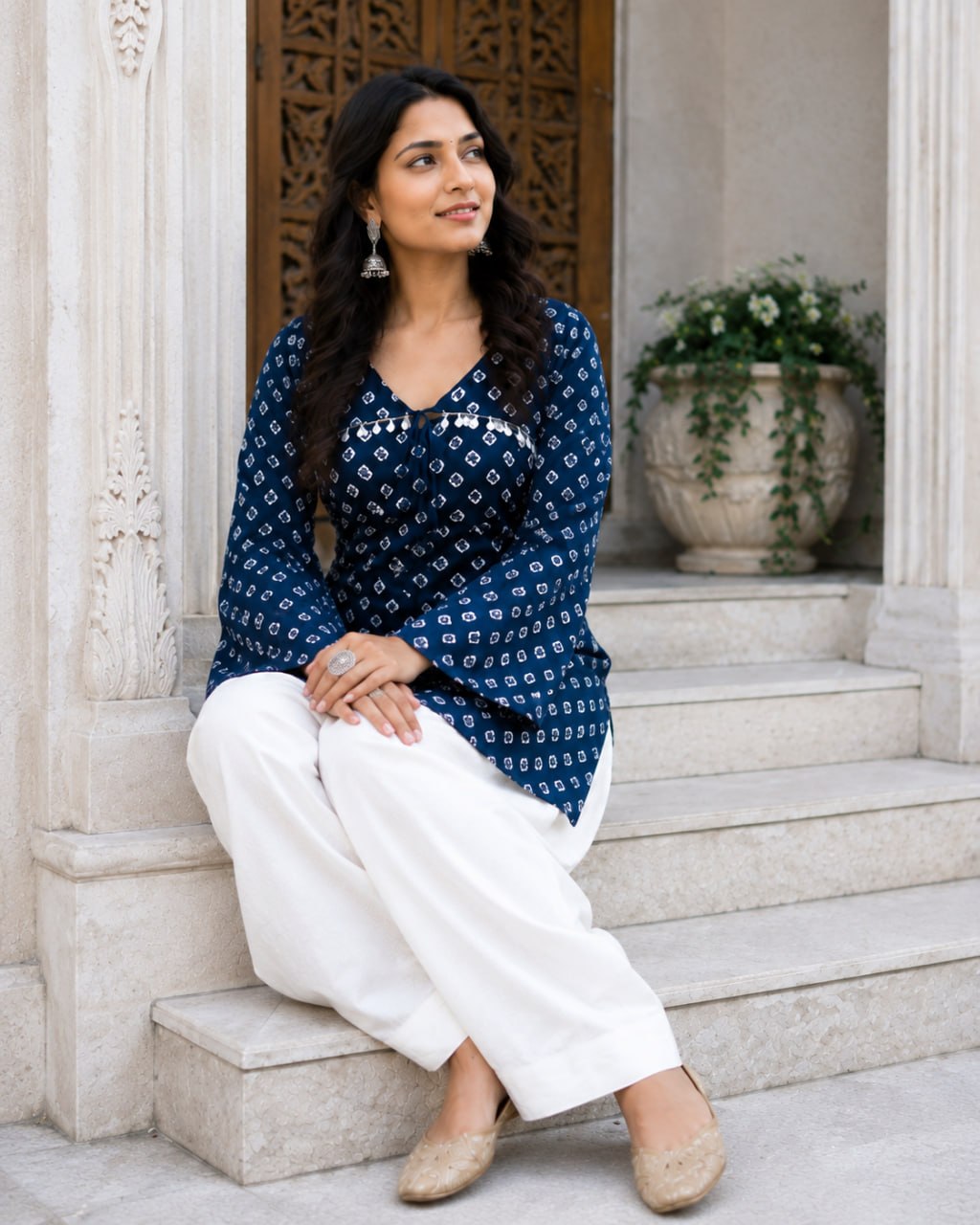 Cotton Bandhej Designer Kurti Outfit ClothsVilla