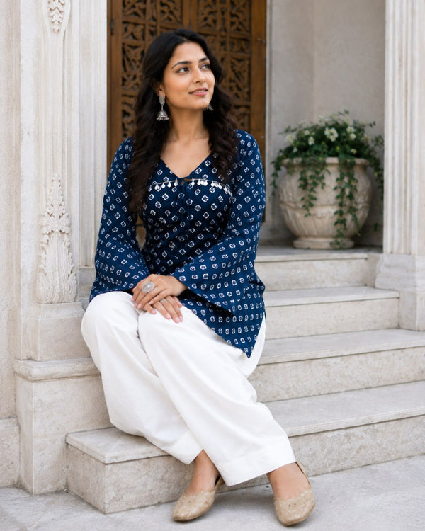 Cotton Bandhej Designer Kurti Outfit ClothsVilla