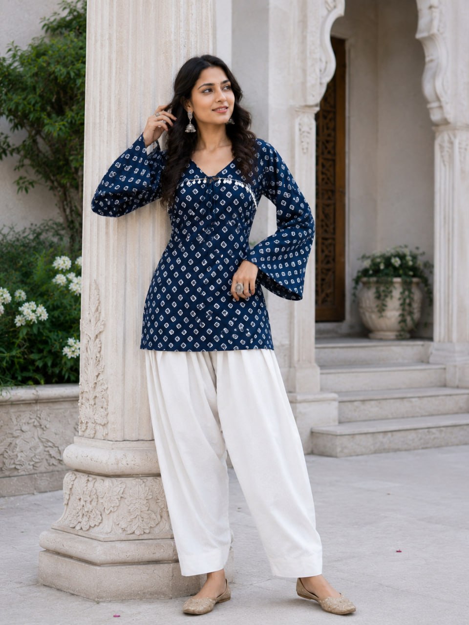 Cotton Bandhej Designer Kurti Outfit ClothsVilla
