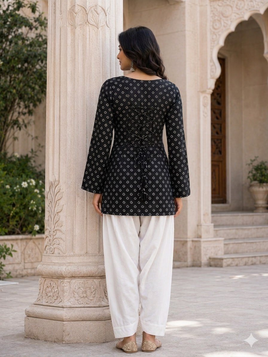 Cotton Bandhej Designer Kurti Outfit ClothsVilla