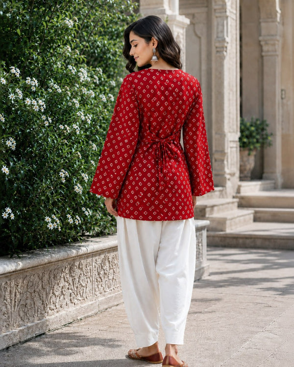 Cotton Bandhej Designer Kurti Outfit ClothsVilla