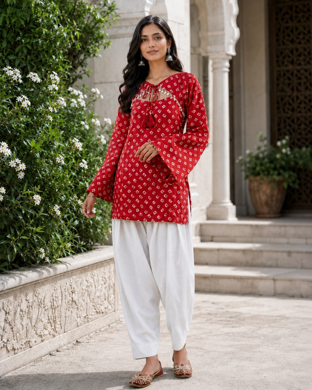 Cotton Bandhej Designer Kurti Outfit ClothsVilla