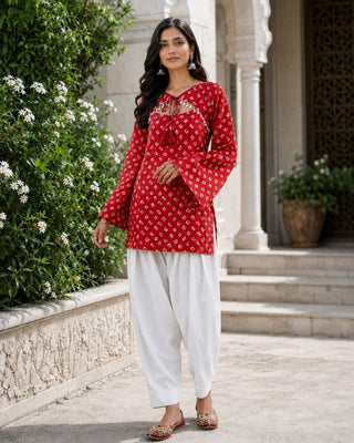 Cotton Bandhej Designer Kurti Outfit ClothsVilla