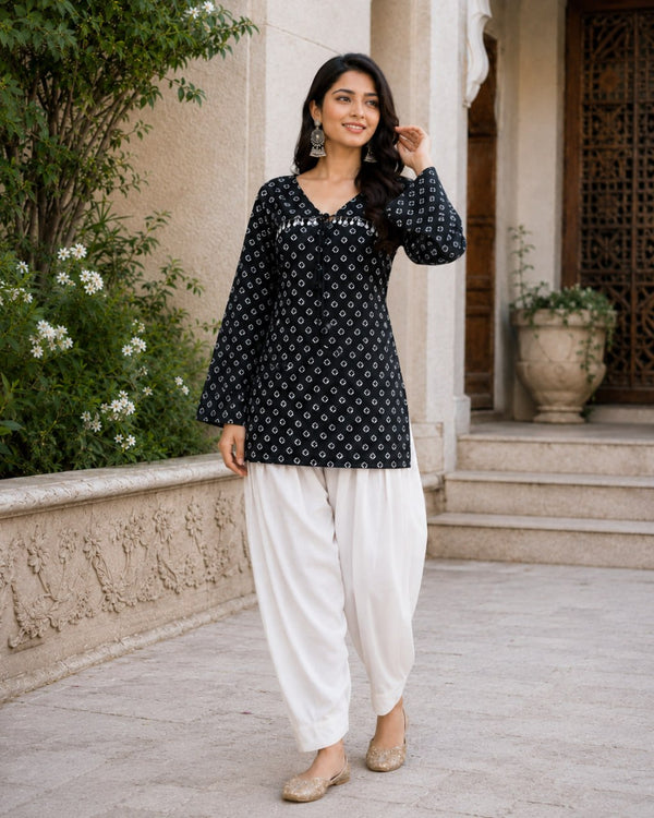 Cotton Bandhej Designer Kurti Outfit ClothsVilla