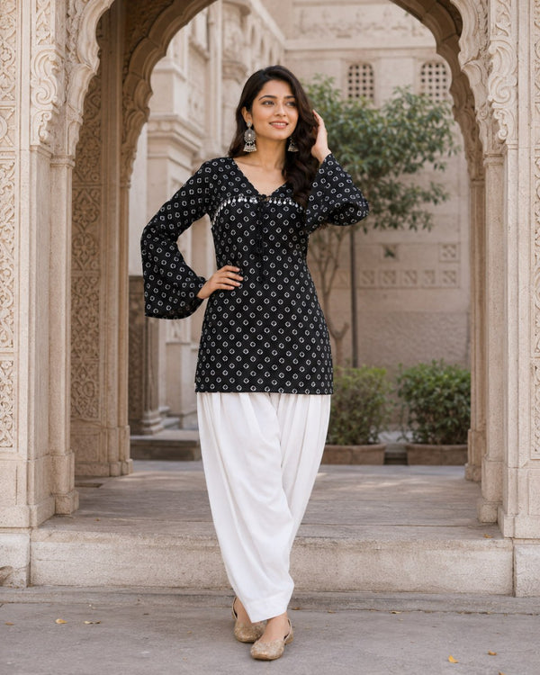 Cotton Bandhej Designer Kurti Outfit ClothsVilla