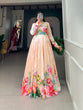 Load image into Gallery viewer, Cream Color Tussar Silk Ready to Wear Gown with Delicate Floral Print ClothsVilla