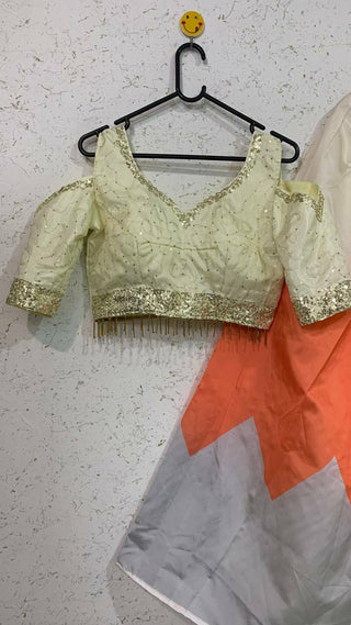 Cream Elegant Digital Print Tapeta Silk Lehenga with Dola Silk Sequins Work Blouse Clothsvilla