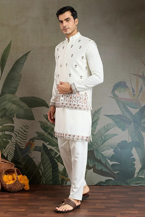 Cultural Function Special White Color Kurta Koti for Men Clothsvilla