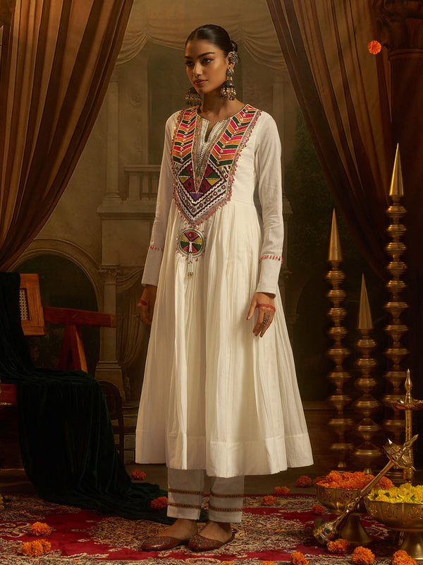Moonlit Off White Mul Cotton Handwork Navratri Dress ClothsVilla