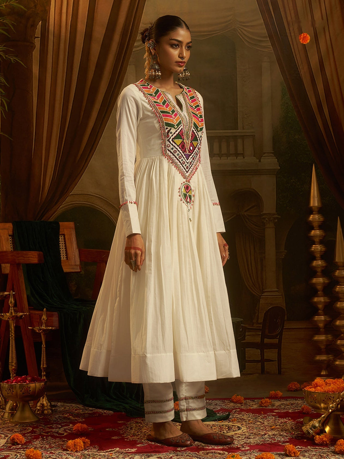 Moonlit Off White Mul Cotton Handwork Navratri Dress ClothsVilla