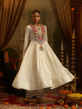 Moonlit Off White Mul Cotton Handwork Navratri Dress ClothsVilla