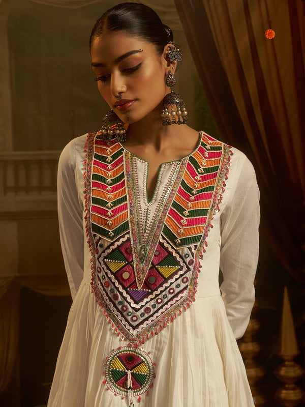 Moonlit Off White Mul Cotton Handwork Navratri Dress ClothsVilla