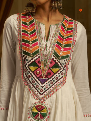 Moonlit Off White Mul Cotton Handwork Navratri Dress ClothsVilla