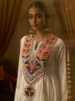 Moonlit Off White Mul Cotton Handwork Navratri Dress ClothsVilla