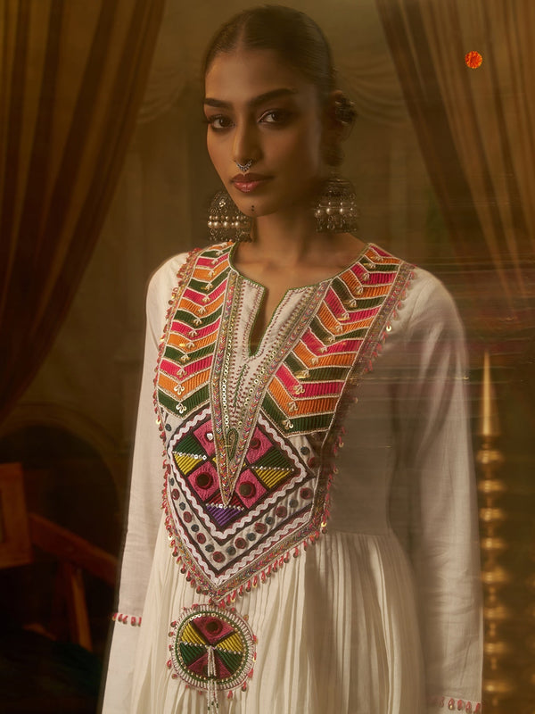 Moonlit Off White Mul Cotton Handwork Navratri Dress ClothsVilla