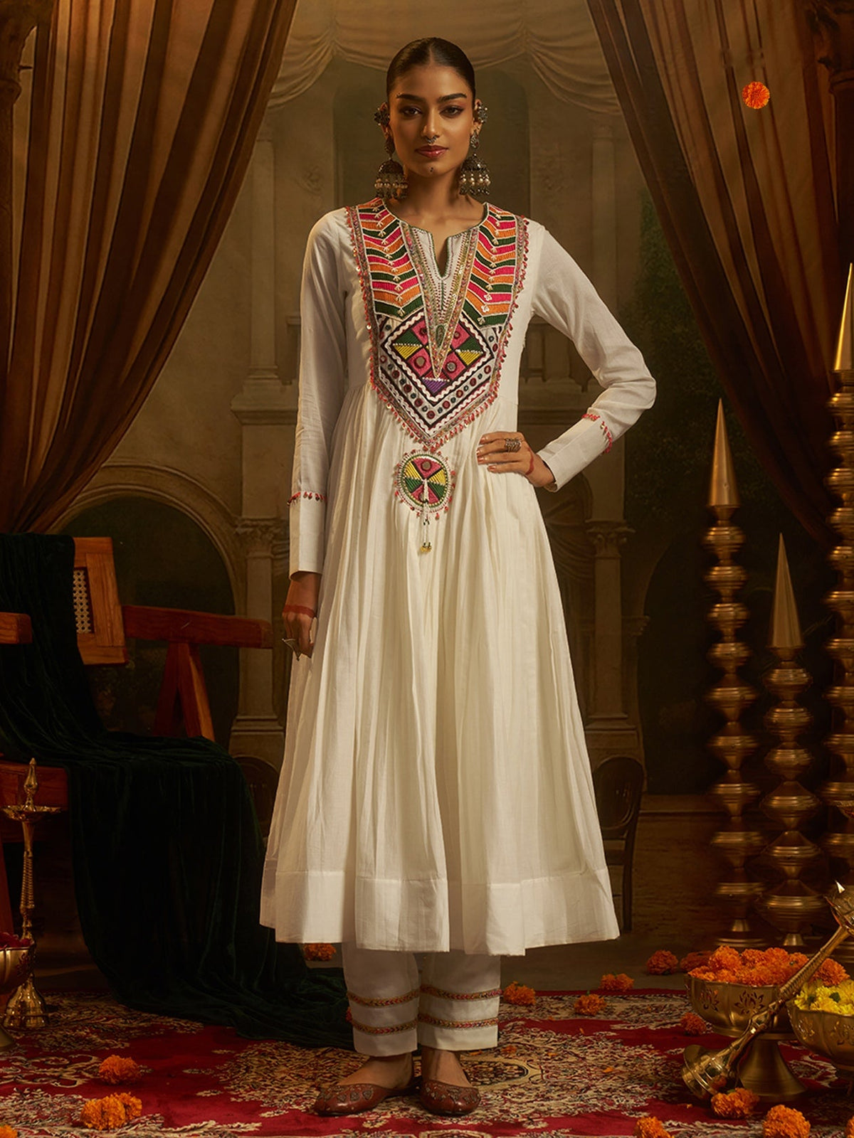 Moonlit Off White Mul Cotton Handwork Navratri Dress ClothsVilla