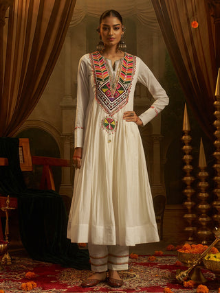 Moonlit Off White Mul Cotton Handwork Navratri Dress ClothsVilla