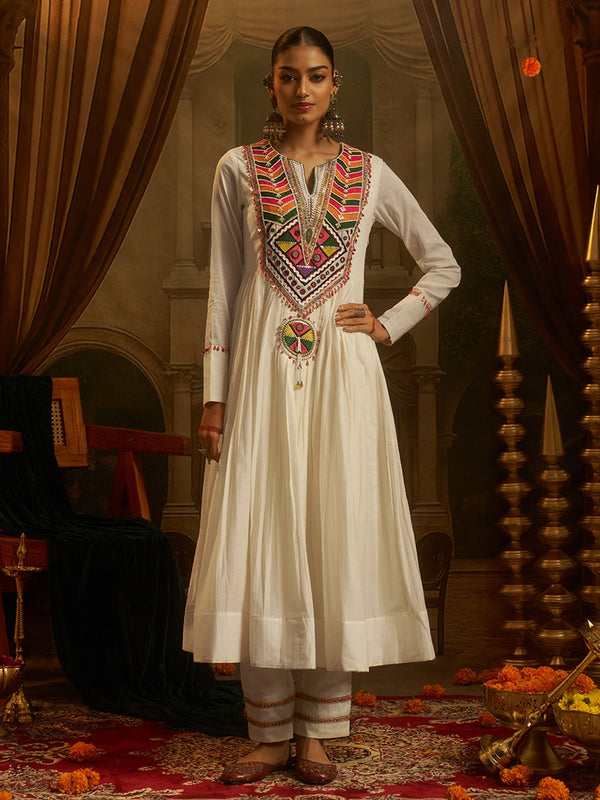 Moonlit Off White Mul Cotton Handwork Navratri Dress ClothsVilla
