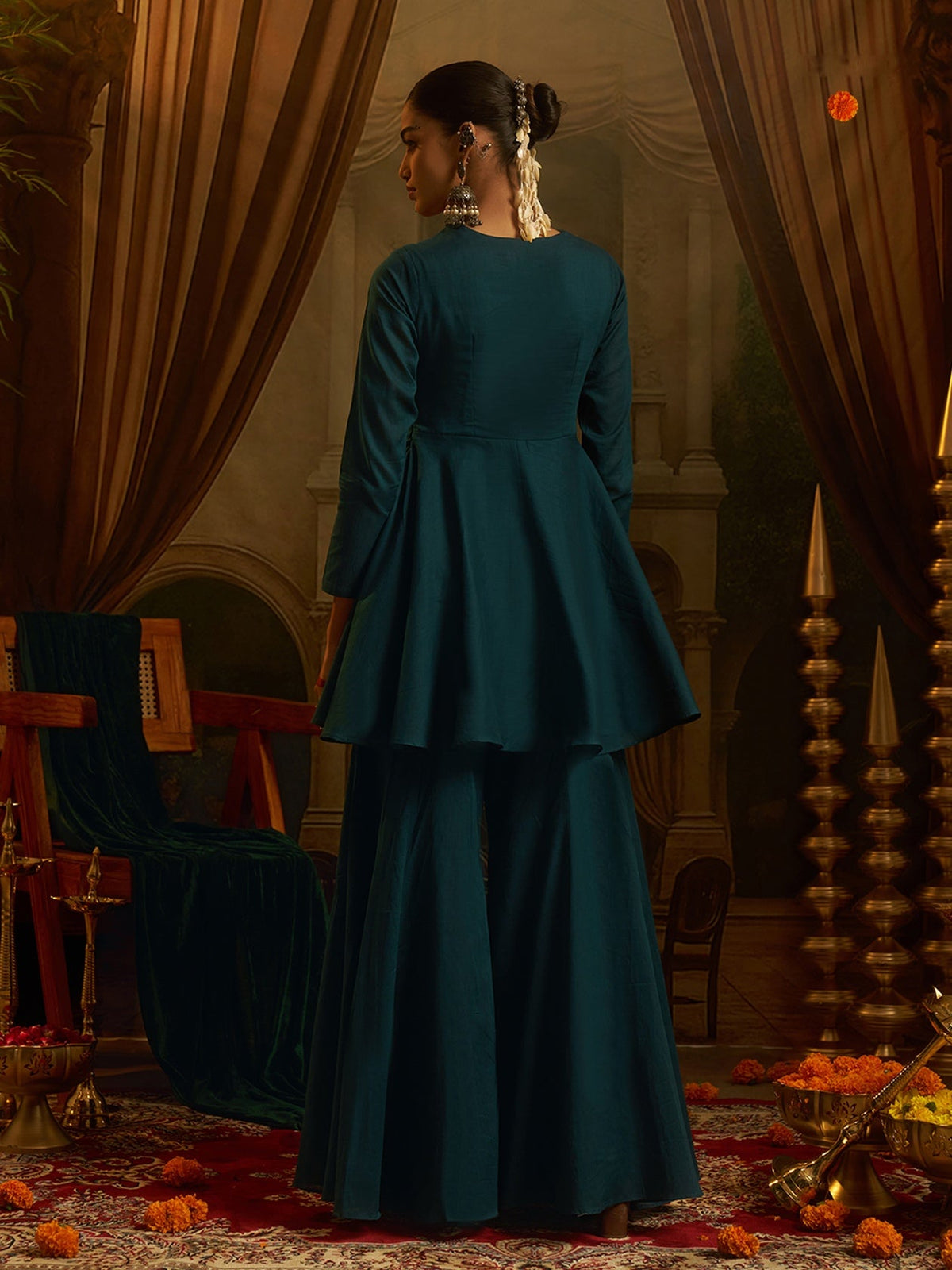 Peacock Teal Blue Mul Cotton Handwork Navratri Dress ClothsVilla