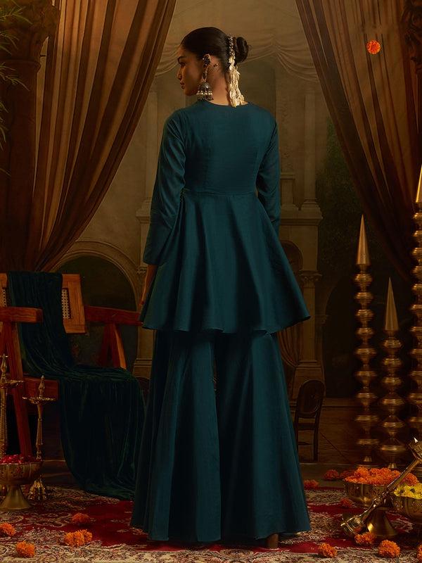 Peacock Teal Blue Mul Cotton Handwork Navratri Dress ClothsVilla