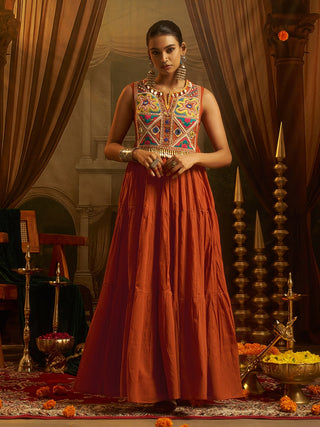 Kesariya Rust Orange Handwork Navratri Dress ClothsVilla
