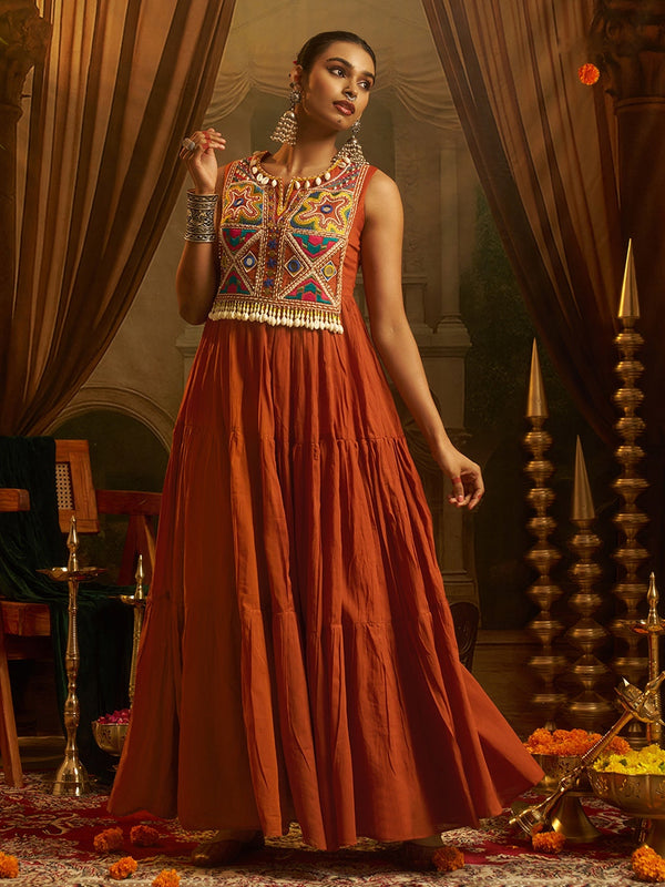 Kesariya Rust Orange Handwork Navratri Dress ClothsVilla