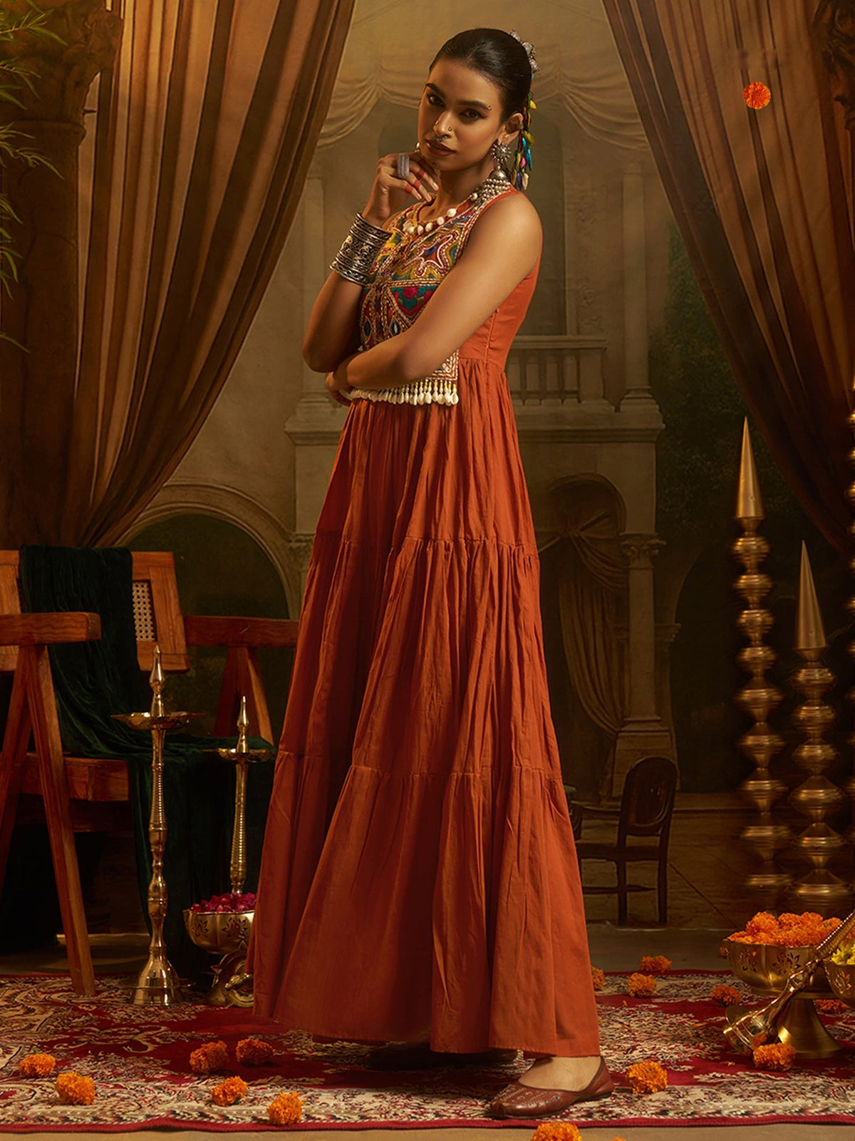 Kesariya Rust Orange Handwork Navratri Dress ClothsVilla