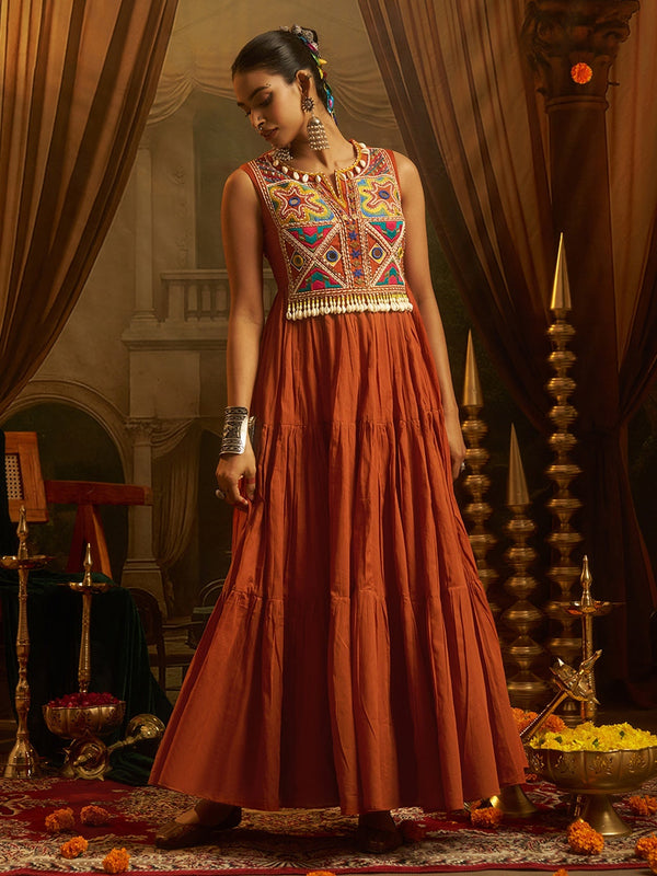 Kesariya Rust Orange Handwork Navratri Dress ClothsVilla