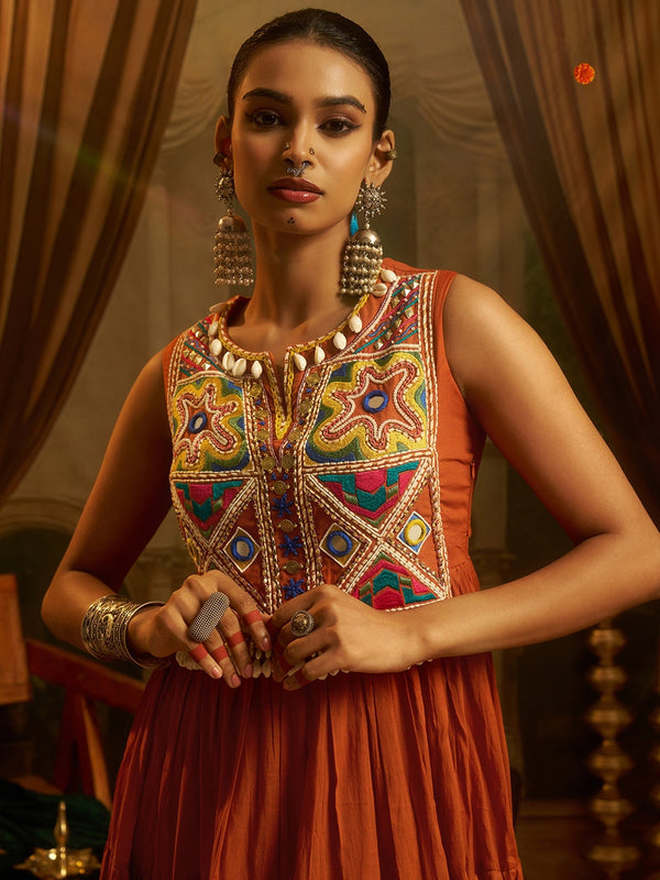 Kesariya Rust Orange Handwork Navratri Dress ClothsVilla