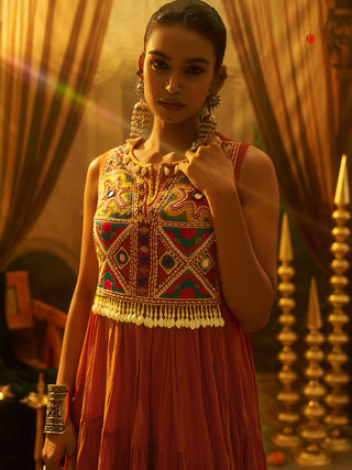 Kesariya Rust Orange Handwork Navratri Dress ClothsVilla