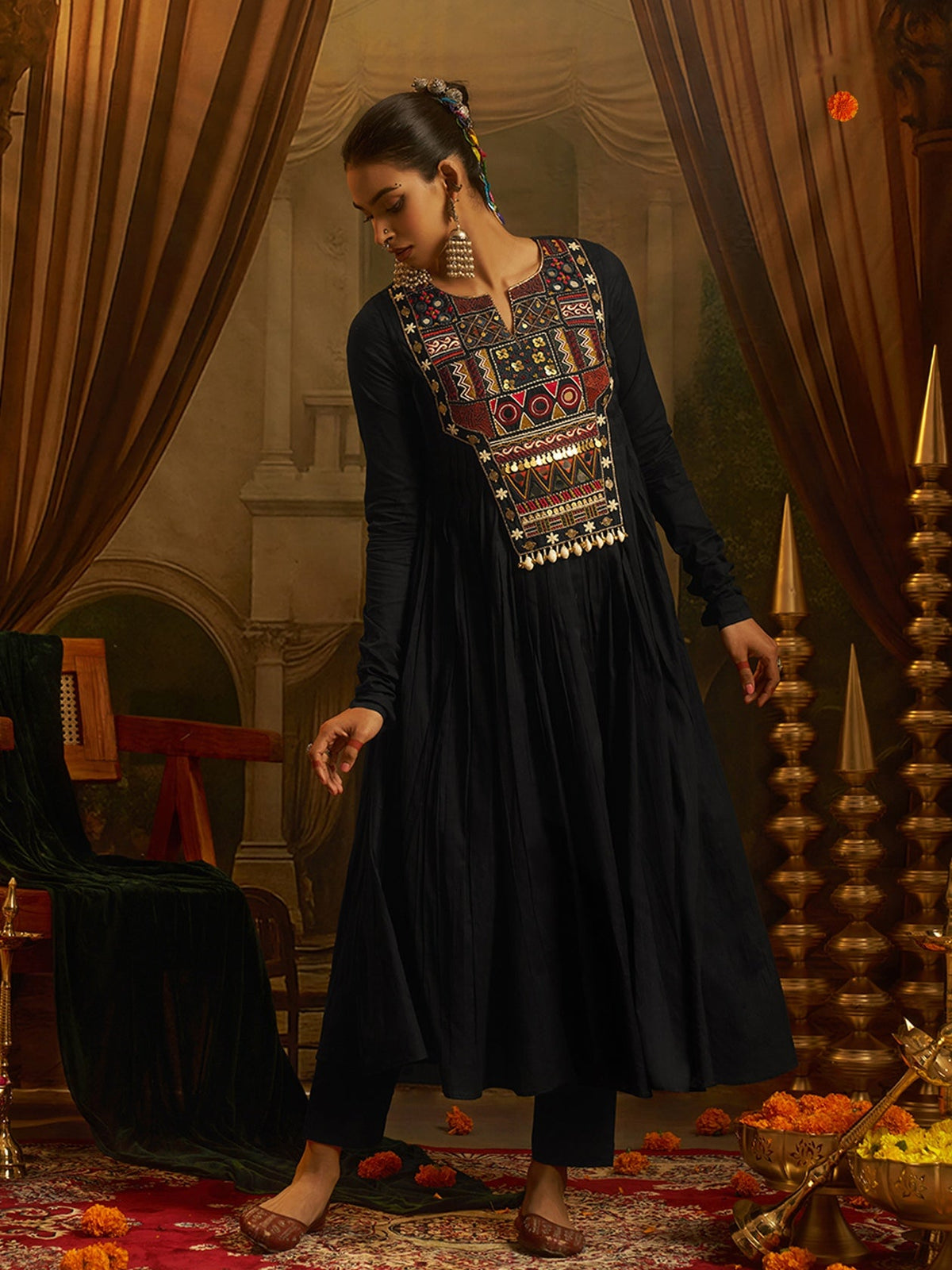 Midnight Black Mul Cotton Handwork Navratri Dress ClothsVilla