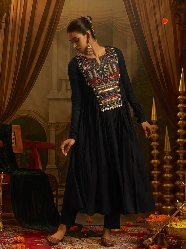 Midnight Black Mul Cotton Handwork Navratri Dress ClothsVilla
